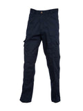 Uneek UC903 Navy cargo pants with multiple pockets, displayed against a white background.