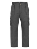 Grey cargo pants with multiple pockets (UC906) and a button closure, displayed on a plain background by Uneek.