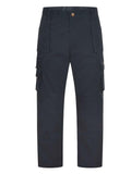 Navy cargo pants with multiple pockets (UC906) and a button closure, displayed on a plain background by Uneek.