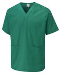 The Uneek Scrub Tunic is an Emerald  short-sleeved scrub top with three pockets, offering a perfect blend of practicality and comfort.
