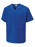 The Uneek Scrub Tunic is a Royal short-sleeved scrub top with three pockets, offering a perfect blend of practicality and comfort.