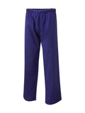 A pair of uc922 royal blue unisex scrub pants from Uneek Scrub Trouser with an elastic waistband, displayed against a plain white background. These straight-legged pants are crafted from lightweight fabric, offering comfort and durability for everyday wear.