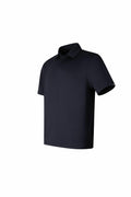 A short-sleeved, black polo shirt with a collar by Under Armour Golf (UG001), viewed from the front-left angle.