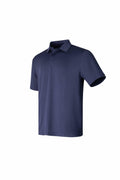 Under Armour Golf UG002 navy blue polo shirt, featuring short sleeves and a three-button placket, isolated on a white background.