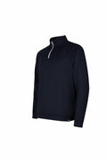 Under Armour Golf's UG030 features a black quarter-zip design with long sleeves and a stand collar, presented against a white background.