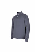 Under Armour Golf's UG030, a gray long-sleeve pullover featuring a quarter-zip collar, is displayed against a white background.