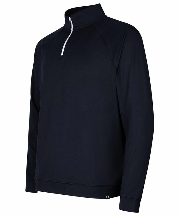 A black long-sleeve, half-zip pullover with a stand-up collar and small Under Armour Golf UG030 logo at the bottom.