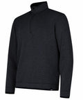 A black long-sleeve quarter-zip pullover with a stand-up collar and a small Under Armour Golf logo on the bottom hem, known as the UG031.