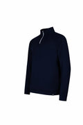 A navy Under Armour Golf UG031 quarter-zip pullover with long sleeves, featuring a small logo near the hem.