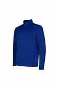 An Under Armour Golf sweater in blue featuring a long sleeve design and a quarter-zip collar.