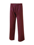A pair of uc922 maroon unisex scrub pants from Uneek Scrub Trouser with an elastic waistband, displayed against a plain white background. These straight-legged pants are crafted from lightweight fabric, offering comfort and durability for everyday wear.
