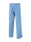 A pair of uc922 sky blue unisex scrub pants from Uneek Scrub Trouser with an elastic waistband, displayed against a plain white background. These straight-legged pants are crafted from lightweight fabric, offering comfort and durability for everyday wear.