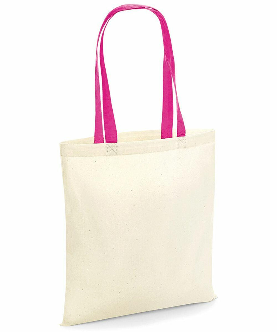 A plain beige tote bag with two pink straps from Westford Mill, model W101C.