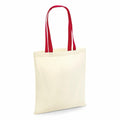 A Westford Mill W101C tote bag in plain beige with red handles.