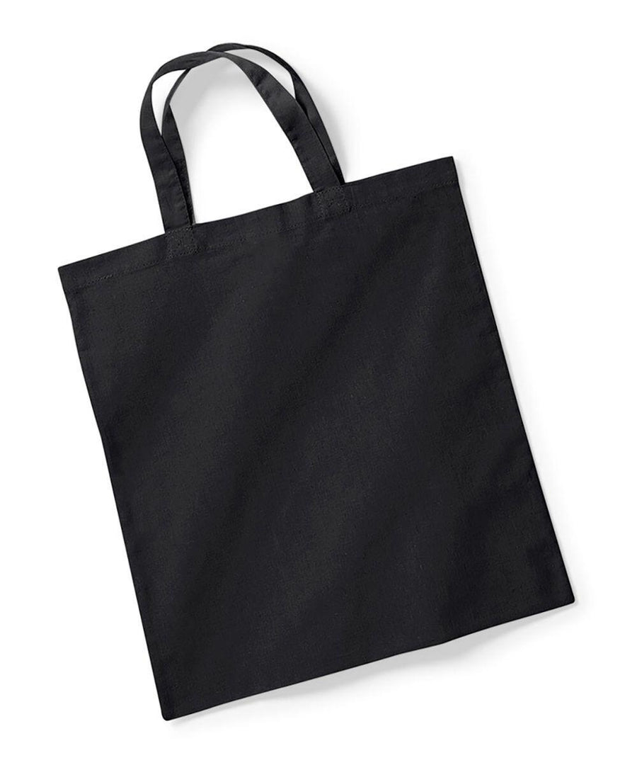 A Westford Mill W101S tote bag, featuring a plain black fabric design with two handles.