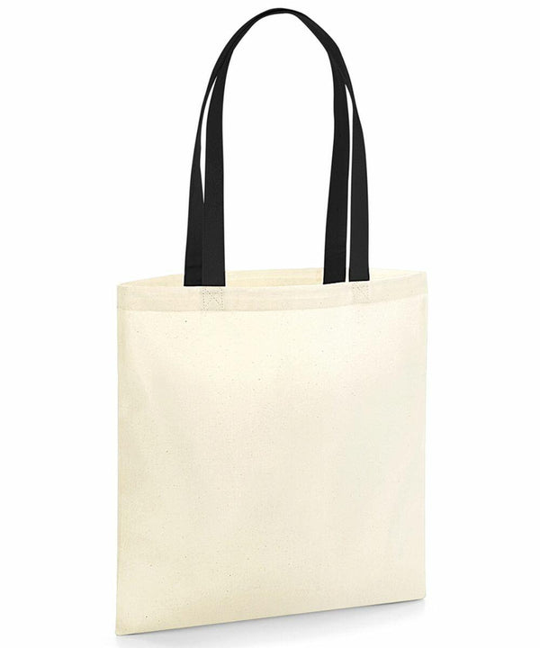 A plain, cream-colored Westford Mill W801C canvas tote bag with black handles.