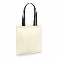 Displayed against a white background is the W801C, a Westford Mill tote bag that features a plain beige design with black handles.