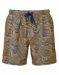 Wombat's WB900 shorts featuring a yellow and navy geometric pattern with a drawstring waist.