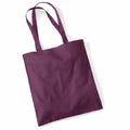 A purple fabric tote bag with the product number WM101 from Westford Mill, featuring two long handles, displayed against a white background.