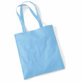 A light blue Westford Mill WM101 fabric tote bag with two handle straps is shown against a white background.