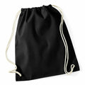 The WM110 drawstring bag by Westford Mill features a black design with white cords, set against a white background.