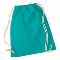 WM110 by Westford Mill: Teal bag with beige drawstring cords, displayed flat.