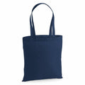 A Westford Mill WM201 tote bag in plain navy blue with two handles.
