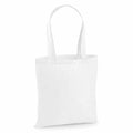 A plain white canvas tote bag, identified as the WM201 by Westford Mill, with two handles, standing upright against a white background.