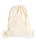 A Westford Mill WM210 drawstring backpack in cream with beige cords on a white background.