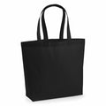 The WM225 by Westford Mill, a plain black tote bag with two handles and a rectangular shape, is displayed against a white background.