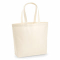 A plain beige canvas tote bag, model WM225 by Westford Mill, featuring two handles. The bag is displayed upright against a white background, highlighting its rectangular shape and simple design.