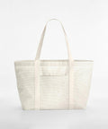 A beige and white striped tote bag with dual shoulder straps, the WM255 by Westford Mill, is displayed against a plain white background.