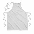 The WM364 by Westford Mill is a plain white apron featuring neck and waist ties, along with a central pocket.