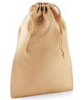The WM415 burlap drawstring bag from Westford Mill stands upright against a white background.
