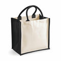 A reusable tote bag in beige and black with short handles, product name WM421 by Westford Mill.