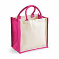 A WM421 tote bag by Westford Mill featuring pink handles and sides, along with a beige front panel.