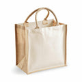 The WM421 from Westford Mill, a beige canvas tote bag featuring jute handles and trim, is showcased against a white background.
