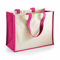 A WM422 canvas tote bag from Westford Mill featuring pink handles and trim.