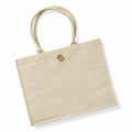 Westford Mill WM447 beige canvas tote bag featuring two handles and a button closure.