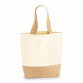Experience the stylish WM450 tote bag by Westford Mill, designed with a beige and brown two-toned color scheme and equipped with dual handles for convenience.