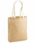 A tan, woven, reusable WM455 tote bag from Westford Mill with white handles is shown against a plain white background.
