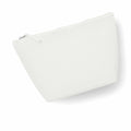 The WM540 by Westford Mill is a simple, cream-colored canvas pouch featuring a zipper. It has a triangular shape with a flat bottom and slightly curved sides, displayed against a white background.
