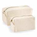 Two zippered pouches in beige canvas, featuring different sizes from the Westford Mill WM552 collection, are placed side by side on a white background.