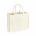 The WM608 by Westford Mill is a plain white canvas tote bag featuring two handles and a rectangular shape.