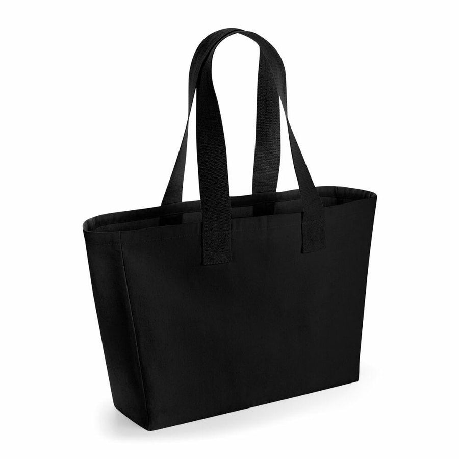 Westford Mill's WM610 tote bag in black, featuring two handles, set against a white background.
