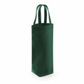 The WM620 by Westford Mill is a green fabric tote bag designed for carrying wine, featuring two handles and standing upright.