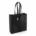 Westford Mill's WM623 black tote bag, featuring two handles and a small tag near the top.