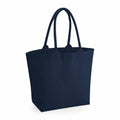 A Westford Mill WM626 tote bag in solid navy blue with two handles set against a white backdrop.