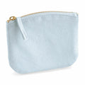 The Westford Mill WM825 is a compact, light blue fabric pouch featuring a gold zipper and pull tab, showcased against a white background.