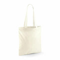 A plain white tote bag with two handles, labeled as WM961 by Westford Mill, is depicted standing upright against a white background.